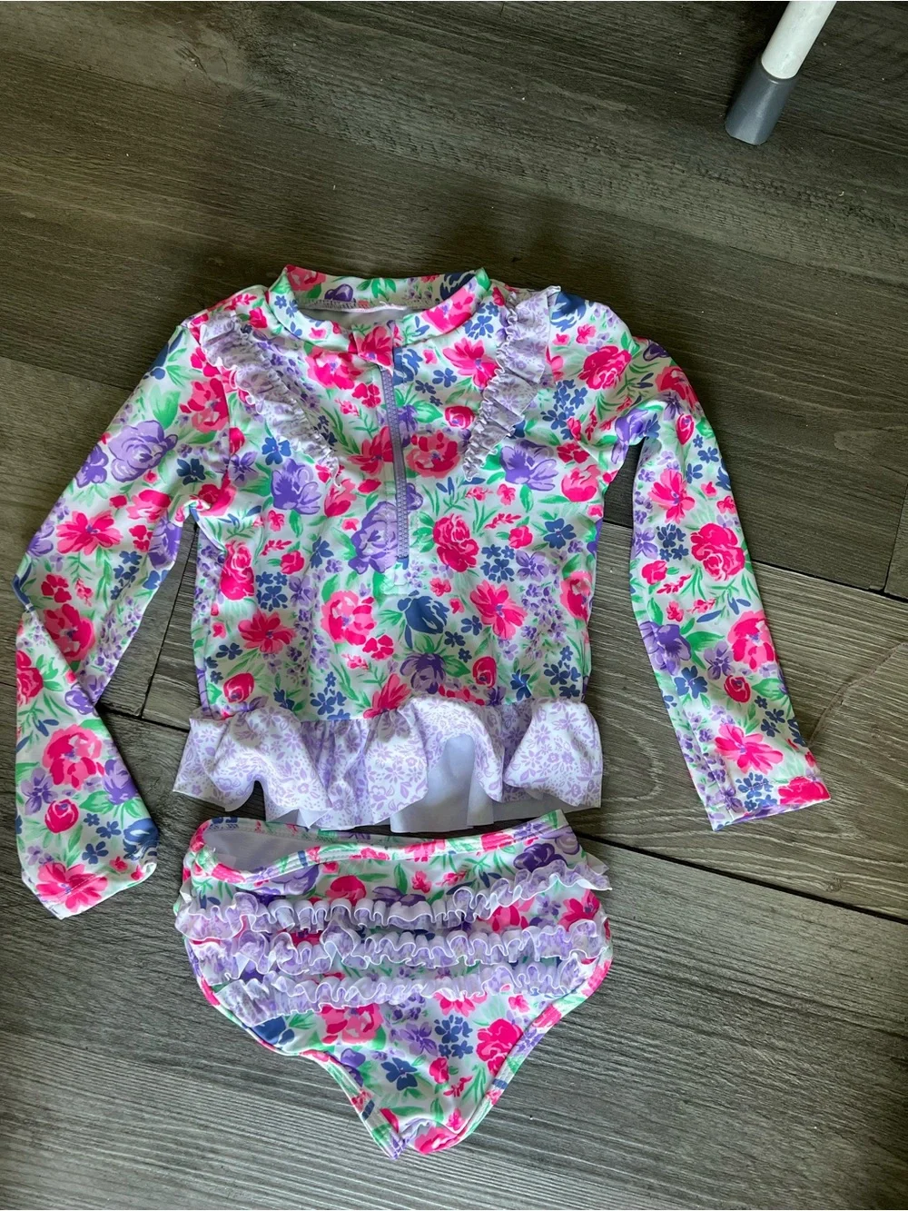 set 2 Disney Kids Rainbow Princess Swim one piecr- Pink, Purple, Green Floral